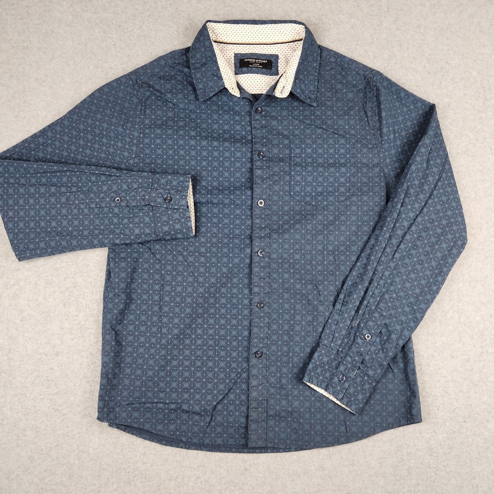 Eighth Avenue Button Down Mens Size Large Blue Geometric Print Long Sleeve Shirt
